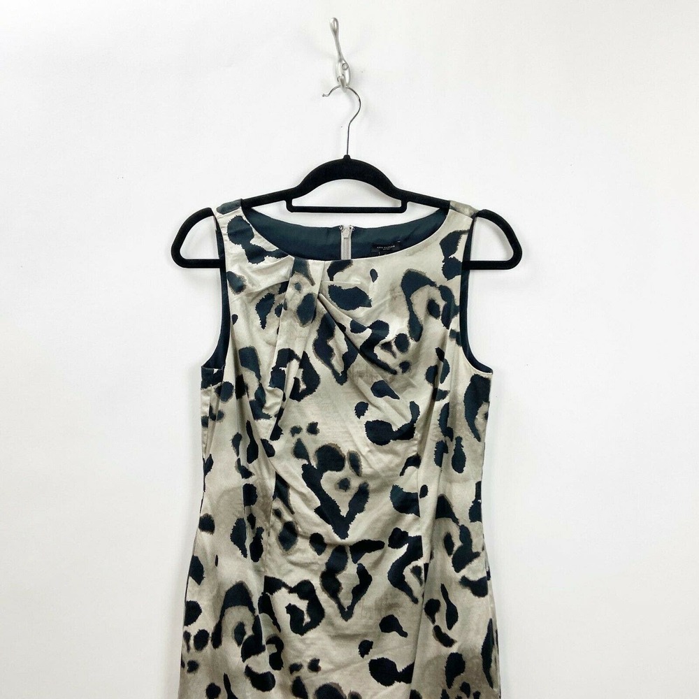 Ann Taylor 6 Womens Beige Black Print Sleeveless Sheath Dress - Picture 2 of 6